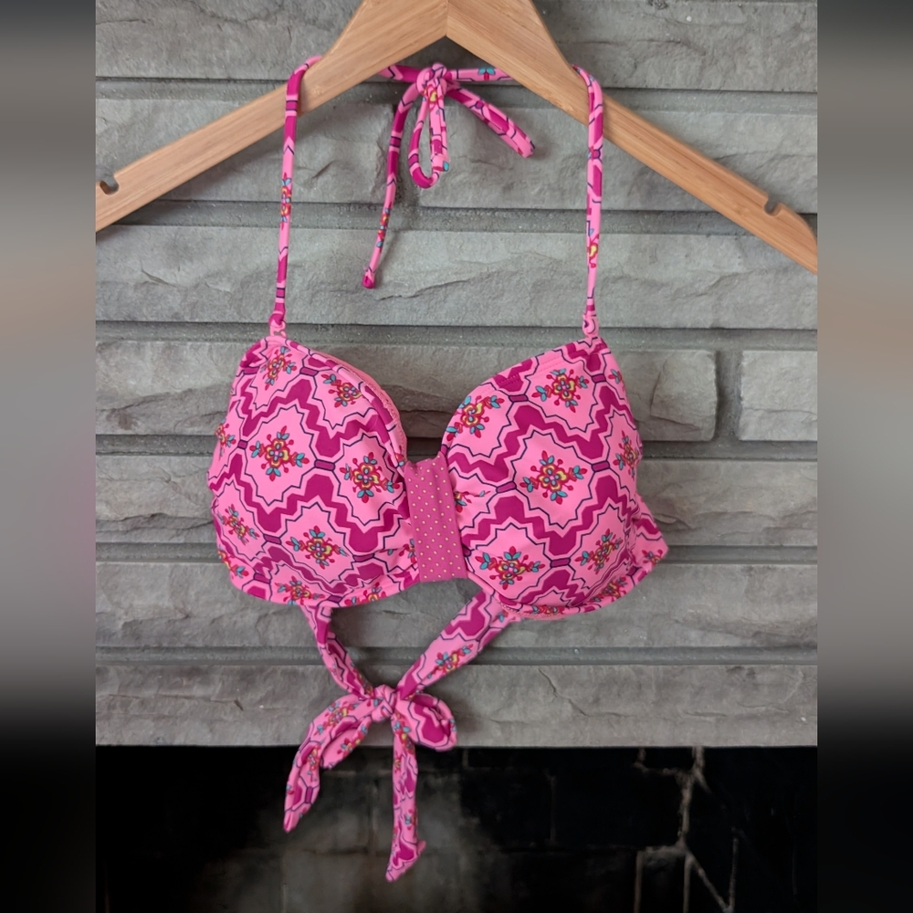 aerie Hot Pink Halter Swim Bikini Top Size Large